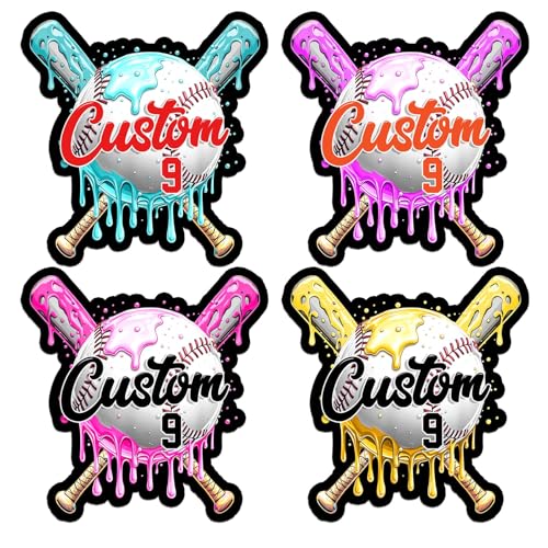 Custom Baseball Softball Sticker – Personalized Name & Number Decal, Waterproof Vinyl Sports Label for Bat Knob, Helmet, Laptop, Water Bottle, Baseball Softball Lover Players Team, 1.5-12 Inch
