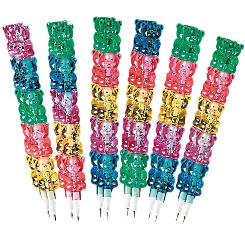 Fun Express Plastic Stackable Bear Pencils, Stacking Point Pencils, 5 in 1 Colorful Pencils for Party Supplies for Birthday Favors or School