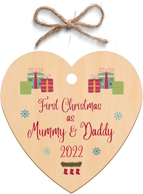 Second Ave First Christmas as Mummy & Daddy Wooden Hanging Heart Christmas Xmas Tree Decoration Bauble