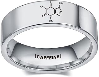 8mm Stainless Steel Caffeine Molecule Ring Anniversary Promise Wedding Statement Ring Cocktail Party Ring Coffee Lovers Gifts