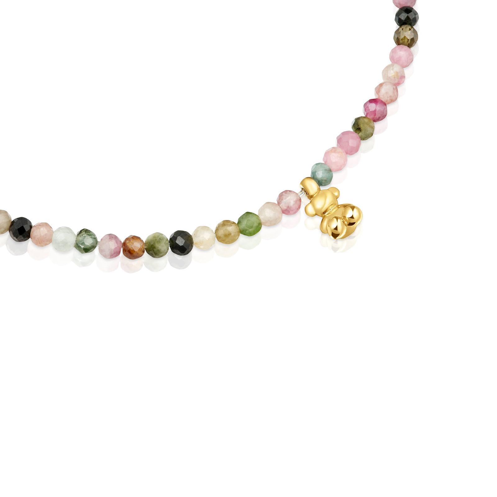 TOUS Pulsera Elástica para Mujer con Baño de Oro 18 Kt sobre Plata de Primera Ley y Turmalinas, Colección Bold Bear