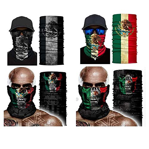 4PCS Skull Mexico Face Sun Scarf Protection Tube Skeleton Scarf Bandana Neck Gaiter Magic Scarf Balaclava for Men Women Scarf Motorcycle Riding Biker Fishing Cycling Running Hiking