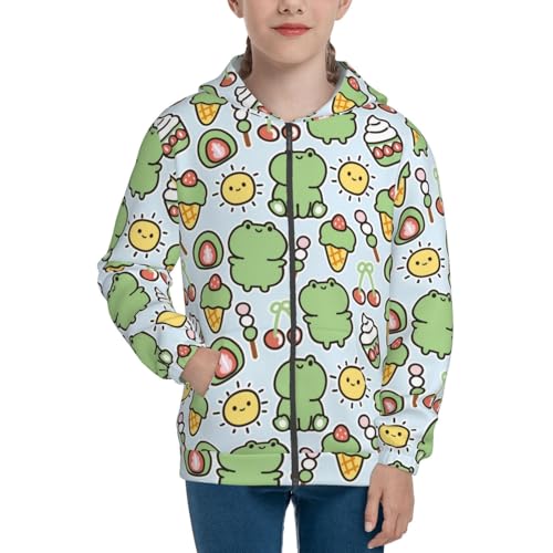 Cute Frog and Dessert Kid Hoodies Boys Zip Up Sweatshirts Girls Pullover with Pocket3