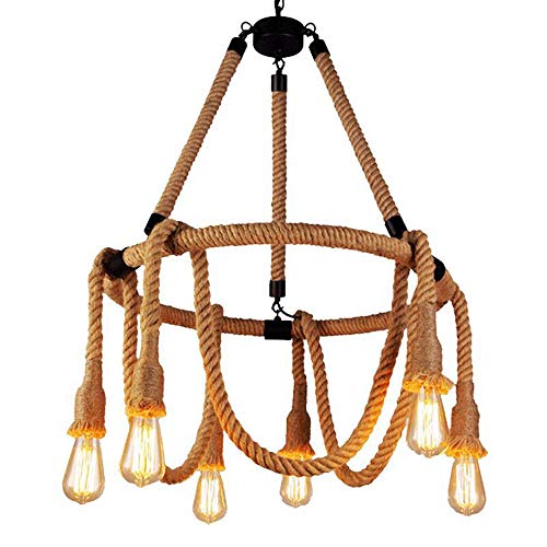 Plafonnier corde de chanvre pour illuminer une grande pièce sombre avec 8 lumières rétro