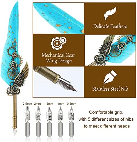 icyant Quill Pen Set, Calligraphy Pen Set Antique Feather Pen Ink Set Feather Fountain Pen Set with Wax Seal Sticks kit Stationery Gifts for Handwriting Lovers Birthday Christmas Valentines Day