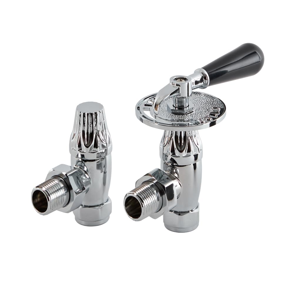 Milano Chrome Angled Heated Towel Rail Radiator Thermostatic Valve Pipe Connector Kit