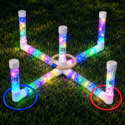 Glow in The Dark Ring Toss Game, Outdoor Yard Games for Kids & Adults