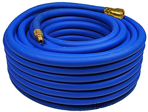 HELO 30 m Gewebe Druckluftschlauch 3-schichtig aus PVC mit Schnell-Kupplung (1/2 Zoll Anschluss), Gewebeschlauch Kompressorschlauch Ø Innen: 13 mm, Ø Außen: 19 mm, Arbeitsdruck: 20 bar