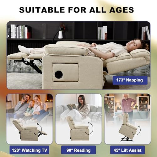 Image of Dual Motor Power Lift Recliner Chair, Medium-Wide, White Fabric