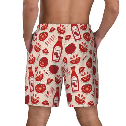 Cute Tomato Ketchup Funny Men's Swim Trunks Board Shorts Quick Dry-4