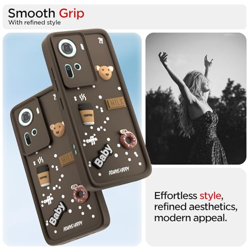 Image of Pikkme Back Cover for Oppo Reno 11 5G | Cute Fun Cartoon 3D Bear Silicone Full Body Protection Bumper Case (Brown)