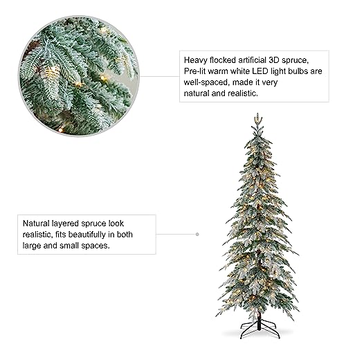 7.5ft PreLit Flocked Pencil Spruce Artificial Christmas Tree with 350