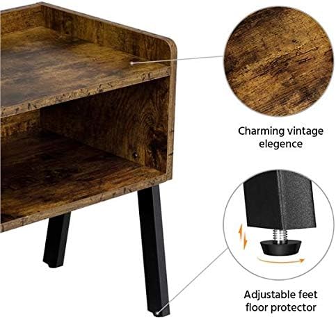 Yaheetech Industrial End Tables with Storage Set of 2 for Living Room, Stackable End Tables with Open Compartment Sofa Side Tables for Small Spaces, Wood Look Accent Furniture, Rustic Brown