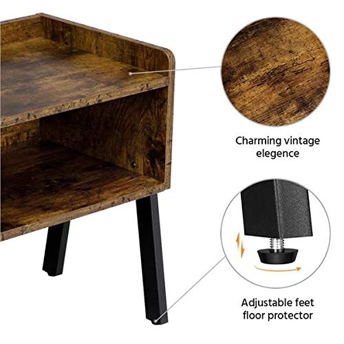 Yaheetech Industrial End Tables With Storage Set Of 2 For Living Room, Stackable End Tables With Open Compartment Sofa Side Tables For Small Spaces, Wood Look Accent Furniture, Rustic Brown #TOP4