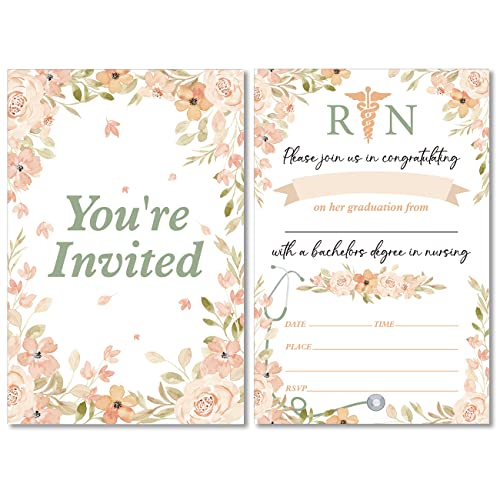 Soiceu Floral Nurse Graduation Party Invitations with Envelopes Set of 20 Nurse Graduation Announcement Party Invites Fill in Blank