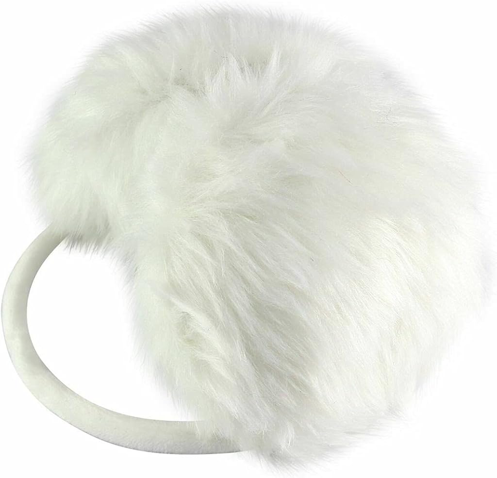 Faux Fur Winter Fluffy Earmuff Ear Warmers Wraps Shield Behind the Head Design Plush (White) : Sports & Outdoors