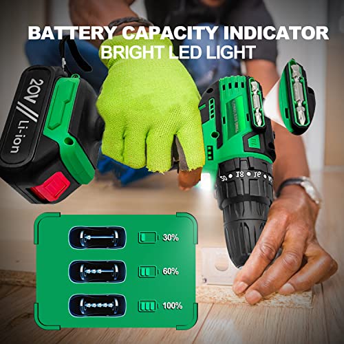 Tegatok Cordless Drill, Power Drill Set With Charger And 2 X 2.0Ah Li-Ion Batteries, Brushless Drill With 400 In-Lbs Torque, 2 Variable Speeds And Safety Lock #TOP4