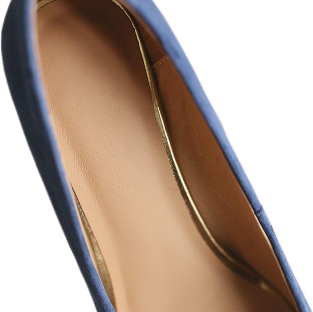 TinaCus Handmade Suede Leather Women's Clear Pointed Toe Mid Heel Slip On Loafer Pumps Shoes
