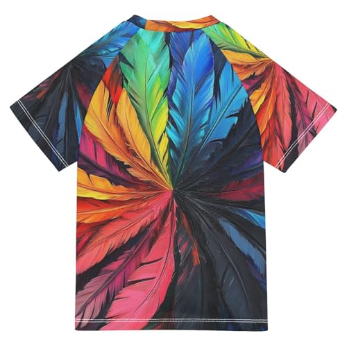 Boy Swimsuit Feather Colorful Sunscreen T-Shirts Swimwear Sets UPF 50+2