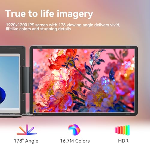 Image of LXU 16 inch 1200P Laptop Screen Extender Monitor Portable | Detachable Triple Extended Monitor, Plug n Play for 12~16.5 inch Laptops, Black, S9G