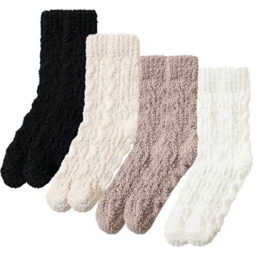 Pddenality 4 Pairs Womens Fluffy Socks Womens, Warm Fuzzy Socks, Women Cosy Winter Women, For Home Slipper Warm