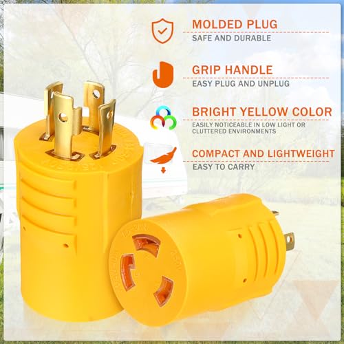 Kanayu Generator Welder Adapter Compatible with NEMA L14-30P to L6-30R, 30A 4 Prong Male Plug to 30A 3 Prong Locking Female Outlet Receptacle Generator Welder Dryer EV Charger Power Cord Adapter - Thumbnail 5
