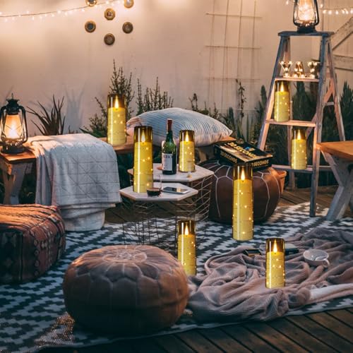 Image of Flameless Candles with Remote Timer, Embedded String Lights Candles Acrylic Flickering, Battery Operated LED Pillar Candles, 4 Pcs Unbreakable Plexiglass, Black, 2.3x5 /6 /7 /8 inches