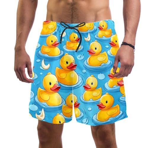 PAFEFO Pantalones cortos para hombre, trajes de baño de secado rápido para playa, vacaciones, fiestas, con bonitos diseños de pato de goma de dibujos animados, Bonito pato de goma de dibujos animados,