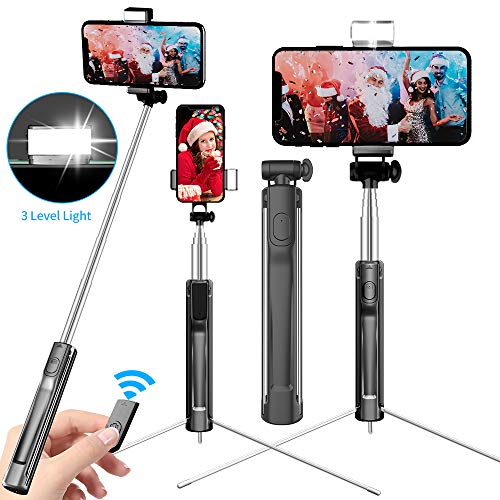 Yarrashop Palo Selfie con luz de llenado y Mando a Distancia inalámbrico Bluetooth, Palo Extensible para Selfie con trípode para iPhone XS Max/Xs/XR/X/8/8plus y Sumsung A9S/S9/Note9/S8/S7, etc.