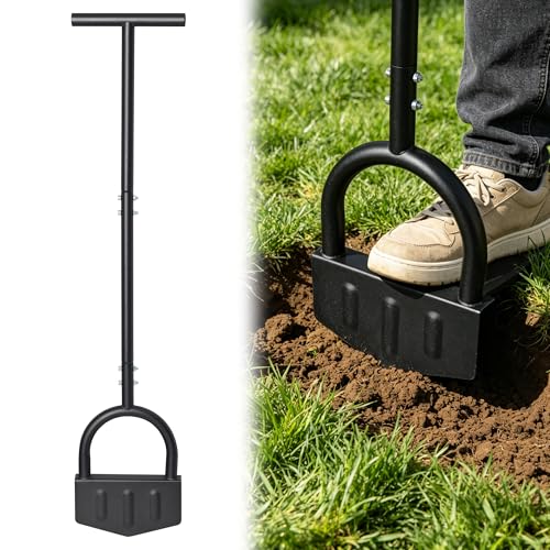 Lcokeiy Lawn Edger Tool – Half Moon Edger with Wide Footplate, Manual Hand Metal Yard Garden Flower Bed Weed Landscape Grass Edger for Sidewalk, Garden Border and Cable Burying Long Handle 40"