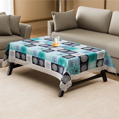 Image of Kuber Industries 40x60 Inch PVC Table Cloth 4 Seater | Multipurpose Dining Table Cover /Protector Sheet for Home, Party and Events | Star Print - Green & Blue