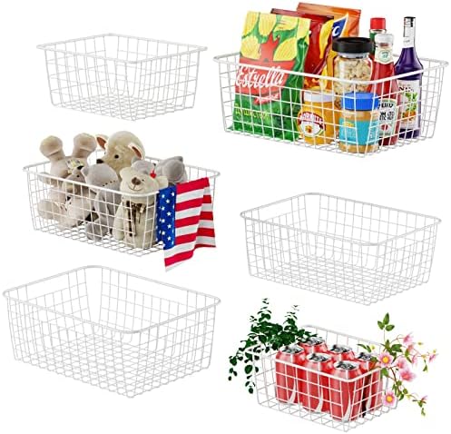 Wire Baskets, Warmfill 6 Pack Wire Baskets for Storage Durable Metal Freezer Basket Pantry Baskets Bin Refrigerator Organizer for Kitchen Cabinets Pantry Countertop, White (2 Small, 2 Medium, 2 Large)