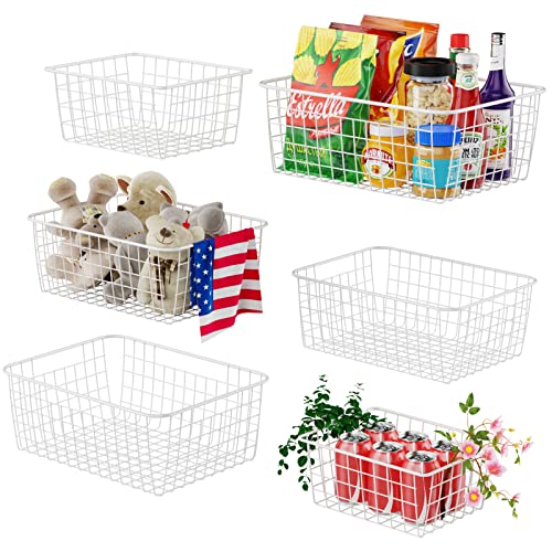 Wire Baskets, Warmfill 6 Pack Wire Baskets For Storage Durable Metal Freezer Basket Pantry Baskets Bin Refrigerator Organizer For Kitchen Cabinets Pantry Countertop, White (2 Small, 2 Medium, 2 Large) #TOP2