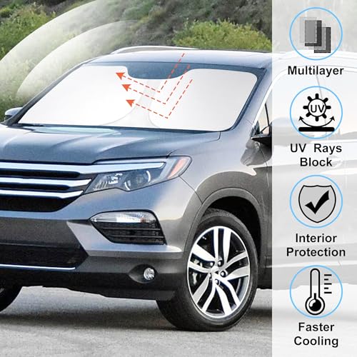 Image of Windshield Sun Shade Custom Fit for 2009-2015 Honda Pilot SUV Accessories Foldable Sunshade Sun Blocker Protect Car from Sun Rays & Heat Damage Keep Car Cooler