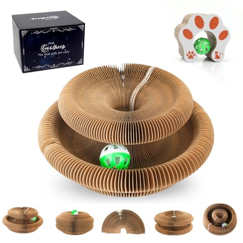 Goosheep 1 Pack Kitty Kurlz Interactive Cat Toys for Indoor Cats Kitty Curls Magic Organ Cat Scratching Post Cardboard Cat Scratcher Pad Ball Scratcher Board