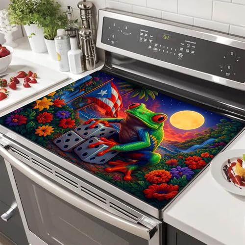 HOMETITUTE Tropical Frog Stove Top Covers for Electric Stove 28x20 Inches Glass Cooktop Protector Pad Diatomite Heat-Resistant Stovetop Cover for Countertops and Sinks