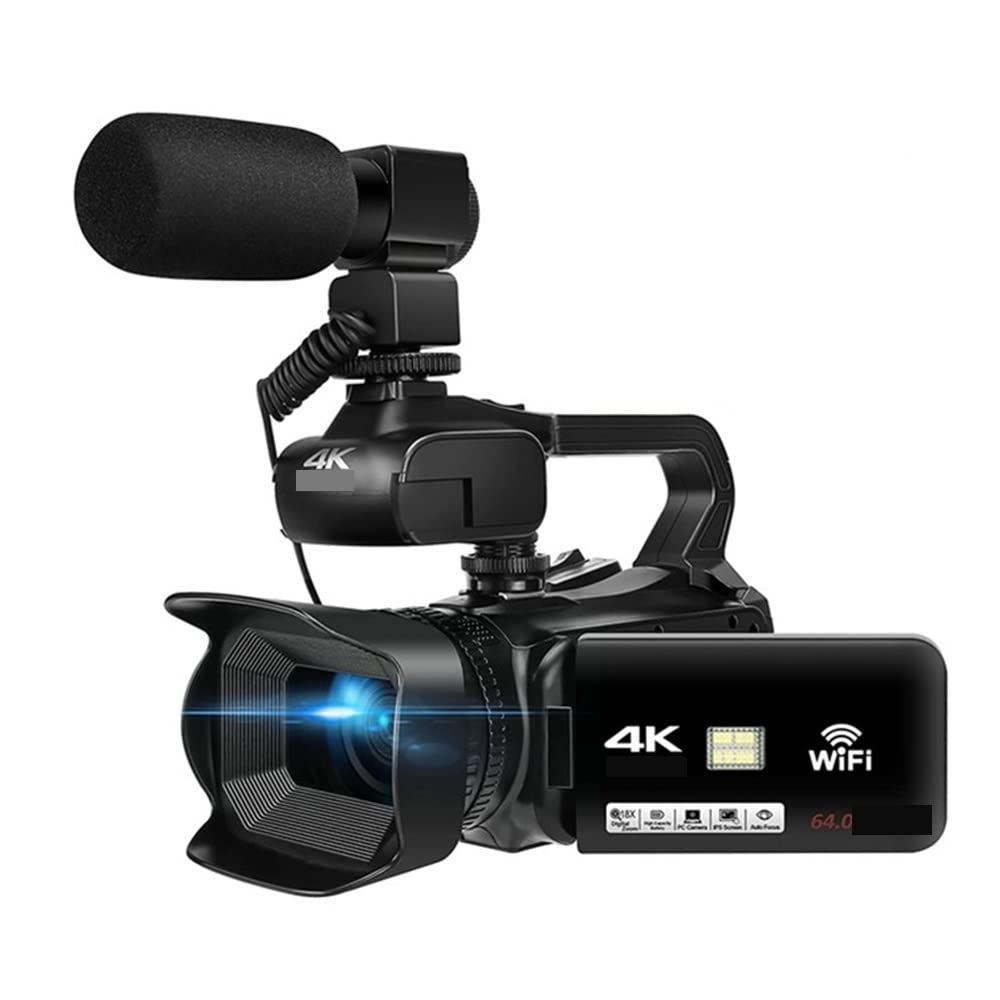 CVFRDD 64MP Video Camera Full 4K 60FPS Camcorder For Live Streaming Webcam 18X Auto Focus Vlog Recorder 4" Rotate Screen(NO SD Card,With Microphone)