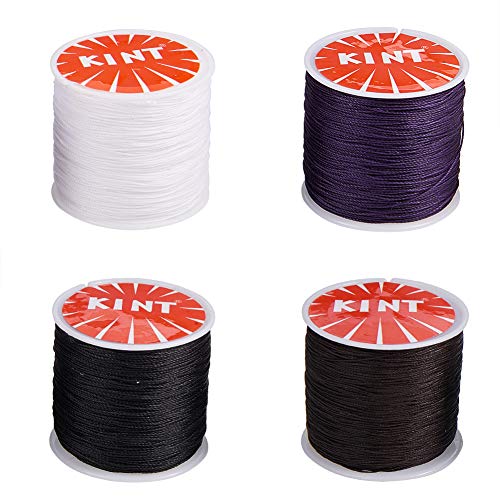 PH PandaHall 464 Yards 4 Colors 0.5mm Waxed Polyester Cord, Waxed Thread Waxed Beading String for Bracelet Necklaces Waist Beads Jewelry Making Macrame Supplies, 116 Yards/Roll