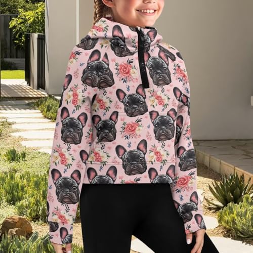 Girls Hoodies Size 5-14Y Hooded Hoodies with Pocket Long Sleeve Half Zip Up Hooded Sweatshirts2