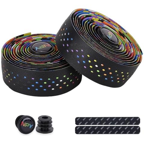 Zenlux Road Bike Handlebar Tape with End Plugs Mountain Handle Bar Wraps Tape Leather Bicycle Tapes Shock Absorption Breathable Color Perforated Grip (Colorful) Cover