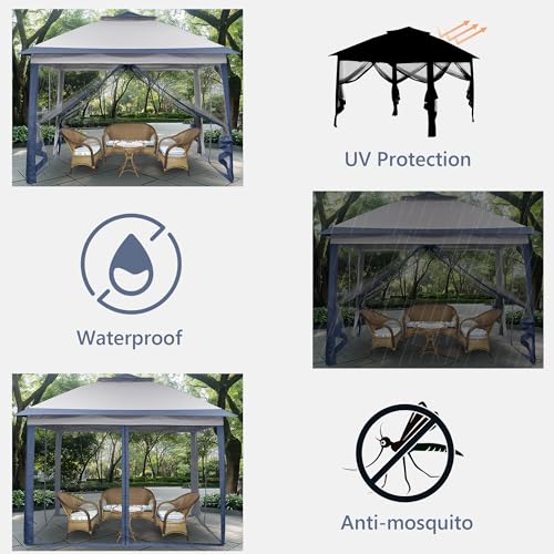 GDY 11x11 Pop Up Canopy Tent, Outdoor Canopy with Netting, Outdoor Gazebo for Backyard, Tent with Wheeled Cover Bag, Blue. - Image 5