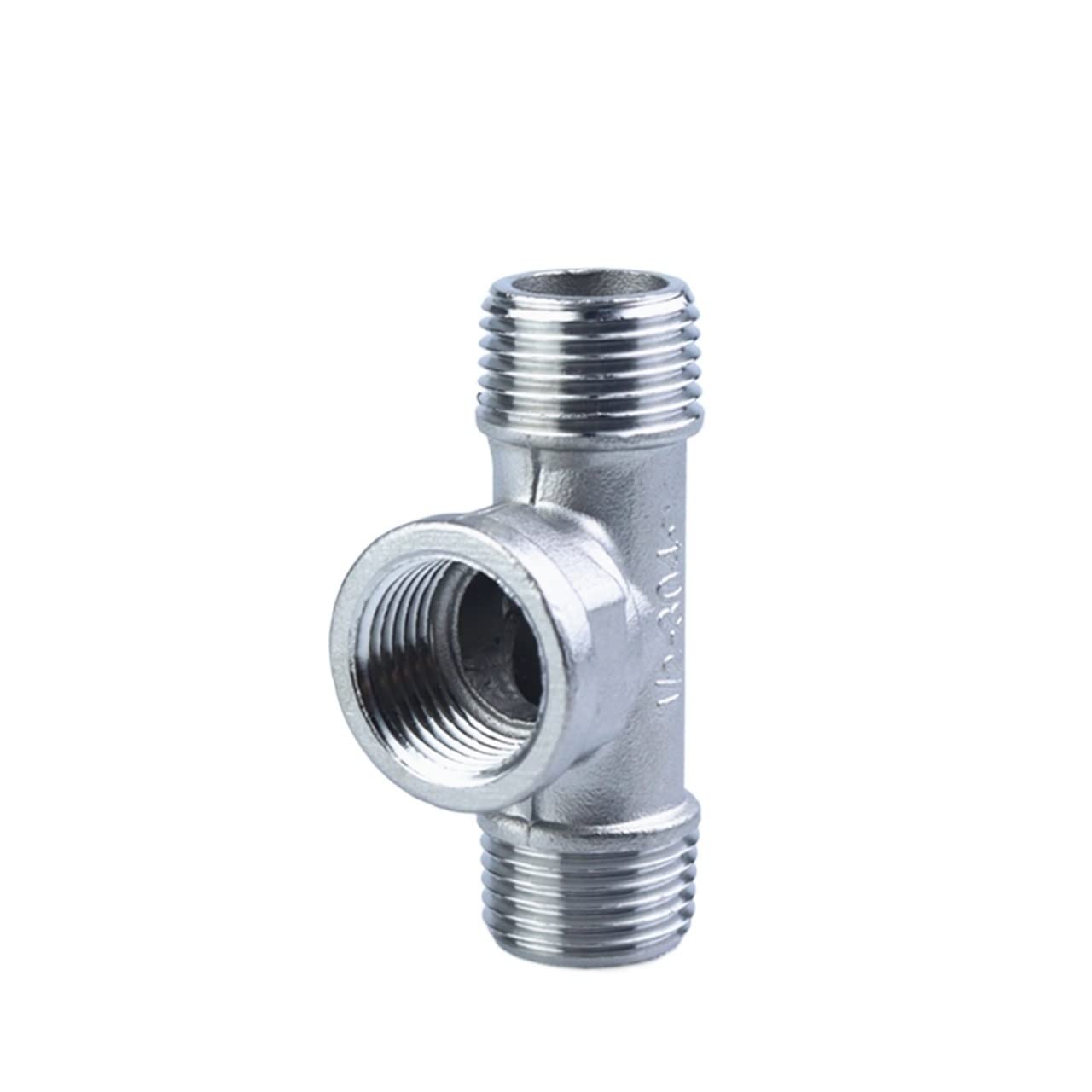 UVERLY Raccordo a T a 3 Vie filettato Maschio+Femmina+Maschio 1/4“ 3/8" 1/2" 3/4" 1" 1-1/4” 1-1/2” BSP filettato Acciaio Inox SS304 (Size : 1-1/4")