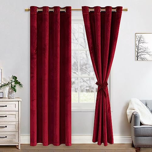 JIUZHEN Velvet Curtain Christmas Living Room Velvet Curtain Christmas Decoration Curtains with Eyelets Set of 2 Curtains Bedroom Curtain Cold Protection Velvet Soundproofing Curtains