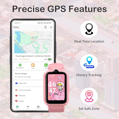 Image of 4G Kids Smart Watches Girls | GPS Watch for Kids with Video Call and Voice Chat Pedometer SOS Alarm Calculator Camera Waterproof HD Touch Screen Parental Controls, Digital Watch for Girls Age 5-12