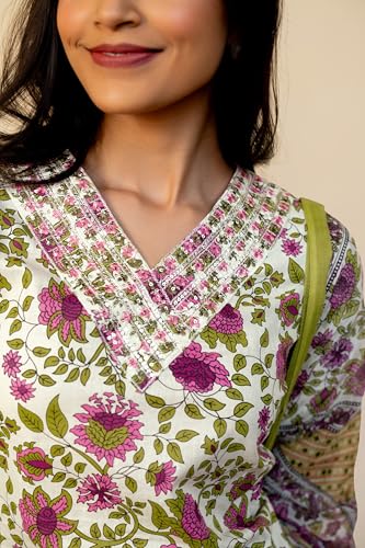Image of MIRCHI FASHION Women's Straight Fit Pure Cotton Floral Printed Kurta Set with Dupatta and Pant