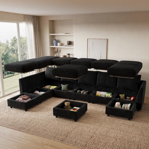 Image of HONBAY Oversized Modular U Shaped Sectional Sofa with Storage,Black
