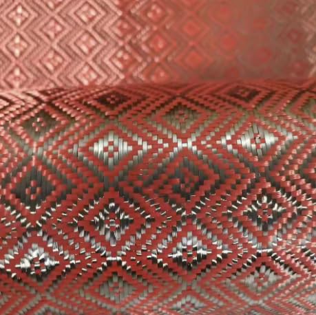 3k 240g Black and red Serrated Jacquard Pattern Modified Motorcycle Parts DIY Surface Decoration 3k Carbon Fiber Woven Fabric (Red, 100cm x 50cm)