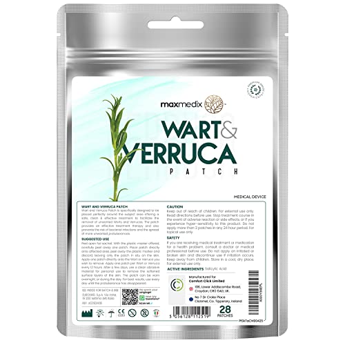 Parches de Ácido Salicílico Antiverrugas MaxMedix - Elimina Verrugas Comunes y Plantares, Testado y Aprobado por dermatólogos - Quita las Verrugas de Raíz - Natural e Indolora - 28 parches
