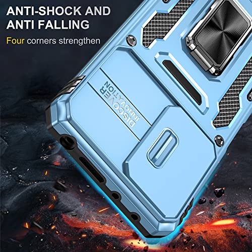 Image of Slide Camera Cover with Ring Holder Mobile Phone Case Cover for Mi Redmi Note 11S (Blue)