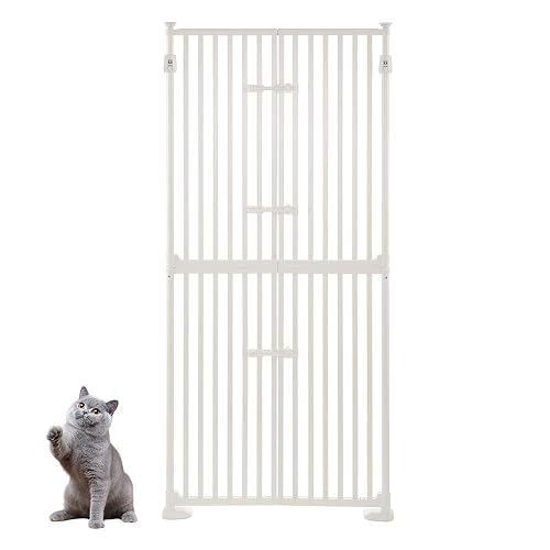 unipaws Puerta para gatos extra alta de 74 pulgadas con cerraduras, espaciado estrecho de barras